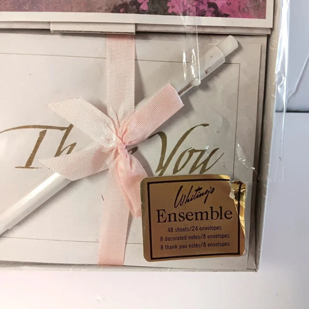 Whiting's Ensemble Vintage 90s Stationery Set Pink Floral 48 Sheets + Thank you